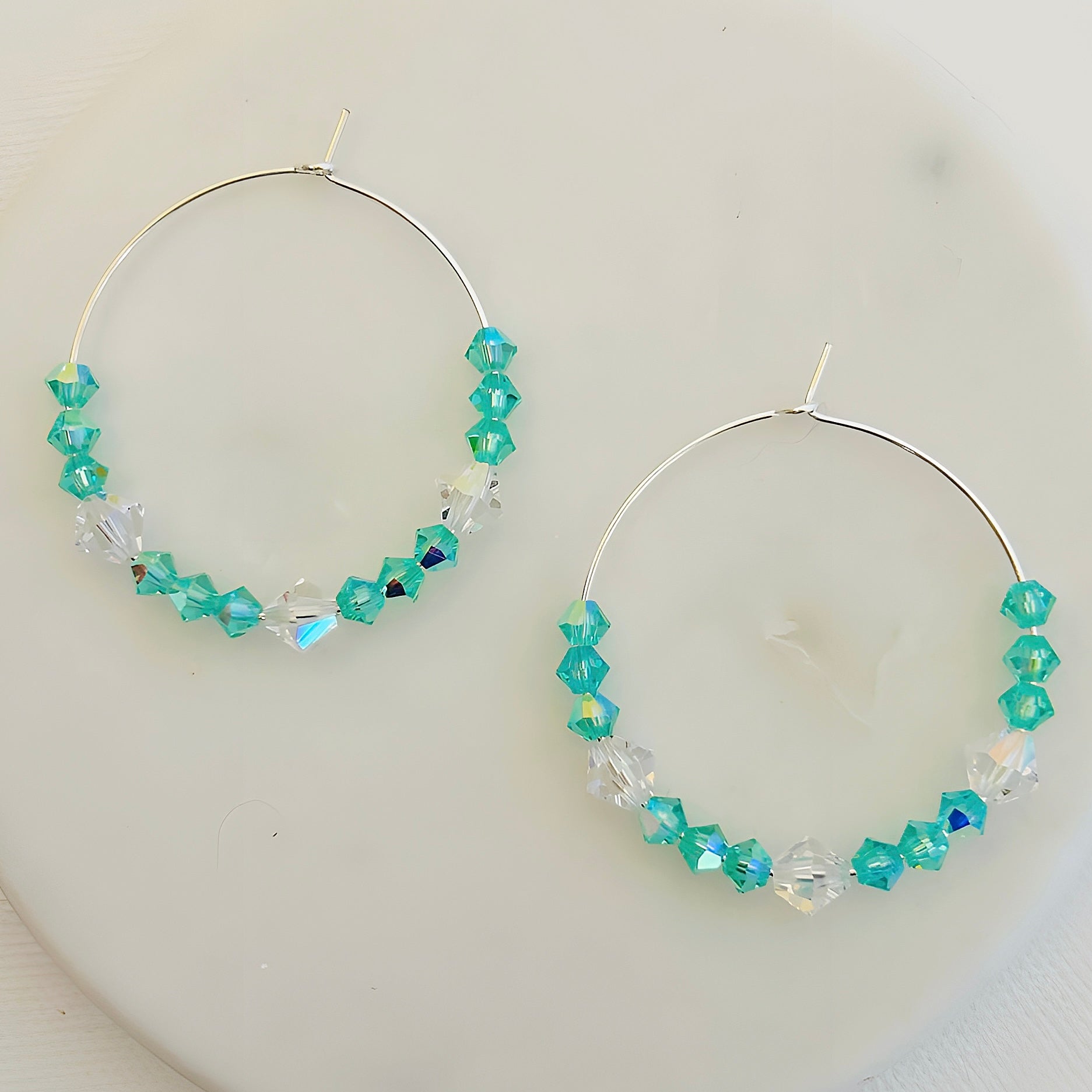 Silver Plated Hoop Earrings With Premium Crystals  Statement Jewelry