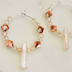 Handmade Titanium Coated Quartz Hoop Earrings With Silver Finish