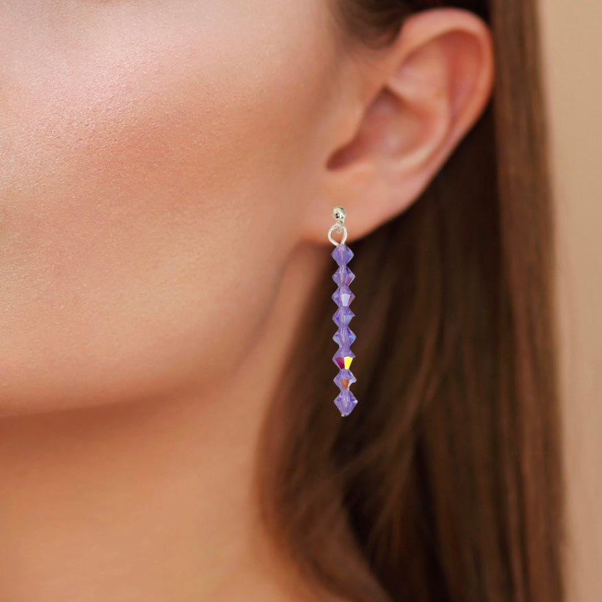 Delicate Purple Crystal Beaded Dangle Earrings