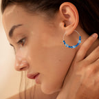 Blue Crystal Hoop Earrings Silver Plated Handmade Statement Jewelry