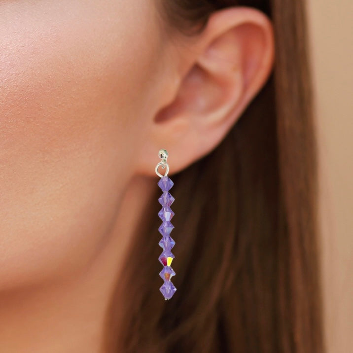 Delicate Purple Crystal Beaded Dangle Earrings