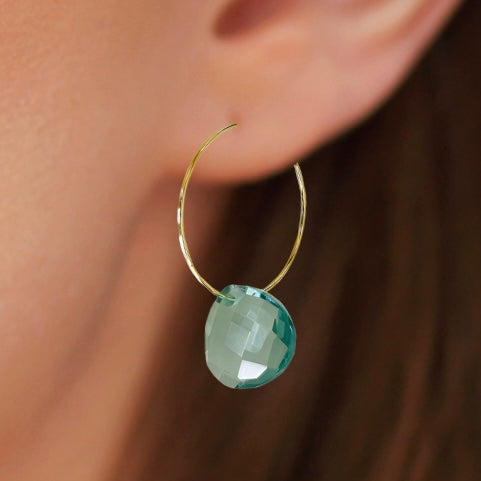 Handmade Blue Crystal Hoop Earrings Lightweight Wire Jewelry for Women