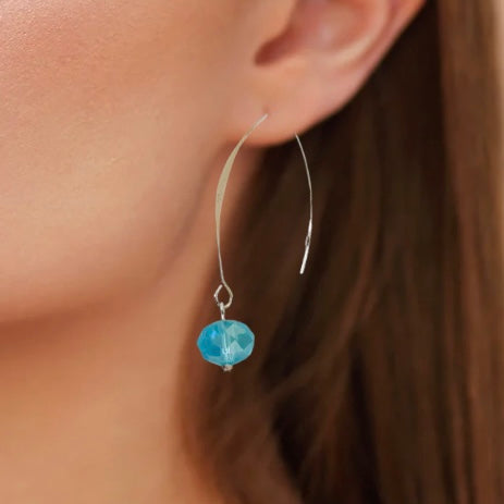 Hoop Earrings With Blue Crystal Chic Minimalist Statement Jewelry