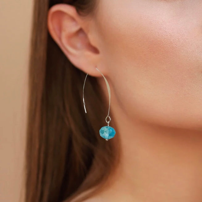 Hoop Earrings With Blue Crystal Chic Minimalist Statement Jewelry