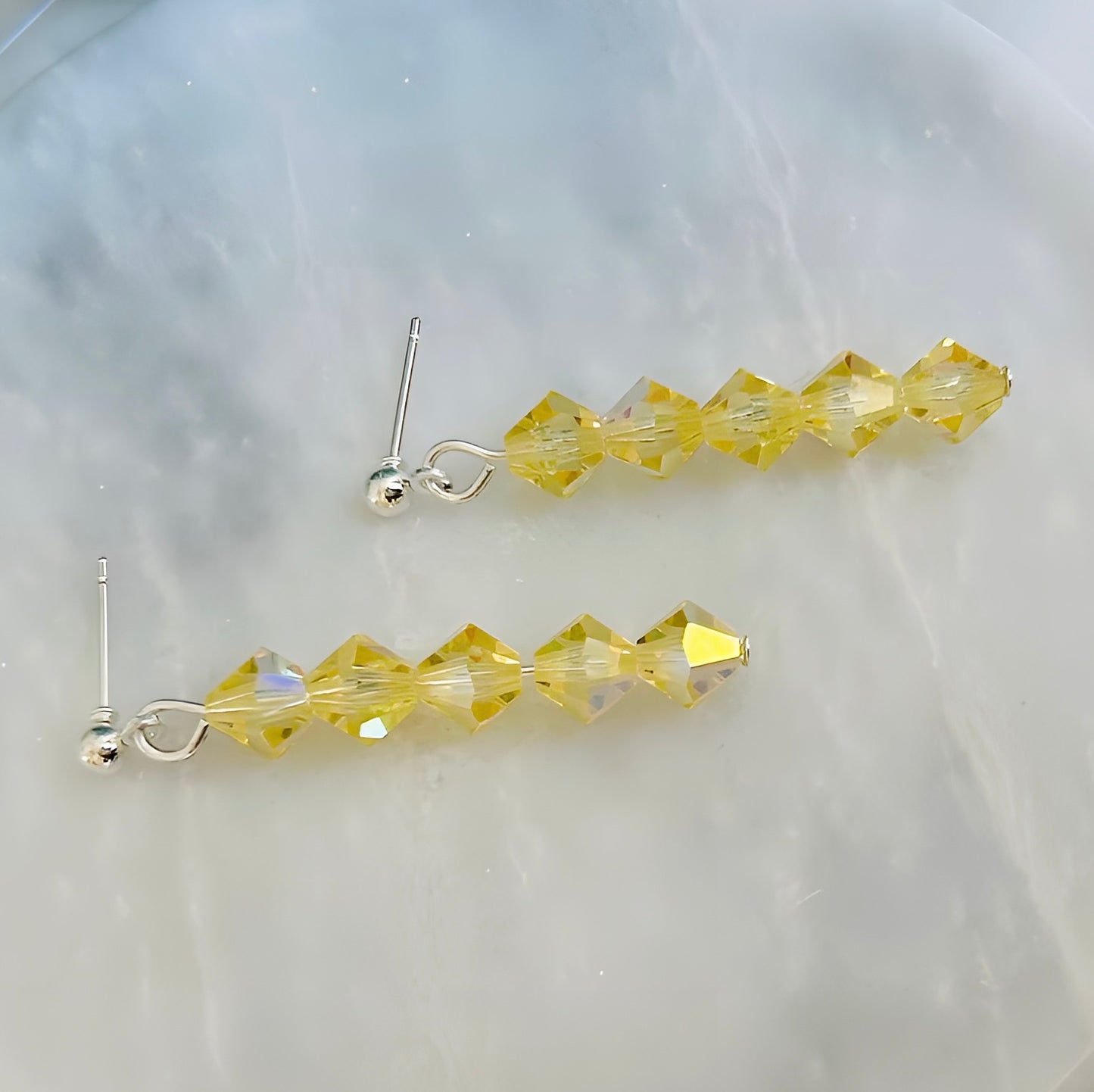 Sparkly Yellow Crystal Dangle Silver Earrings