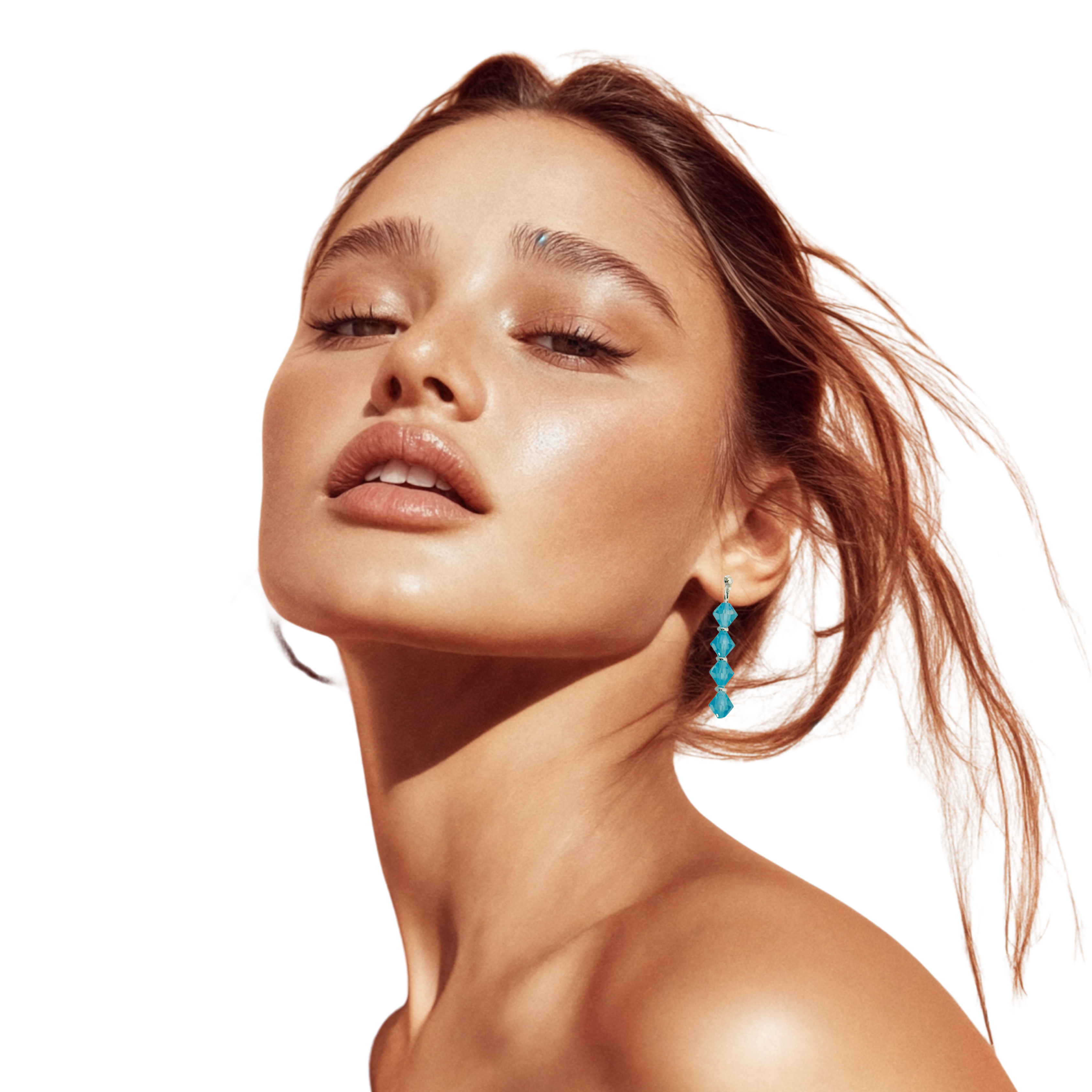 Dangle Silver Drop Earrings With Blue Crystals