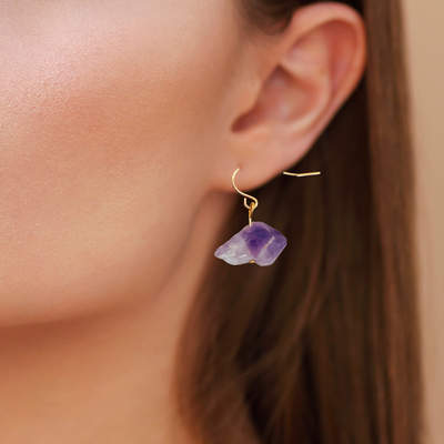 Natural Amethyst Dangle Earrings 14K Gold Filled Boho Gemstone Jewelry