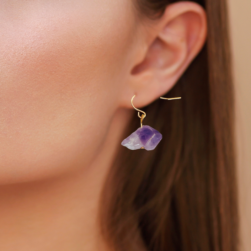 Natural Amethyst Dangle Earrings 14K Gold Filled Boho Gemstone Jewelry