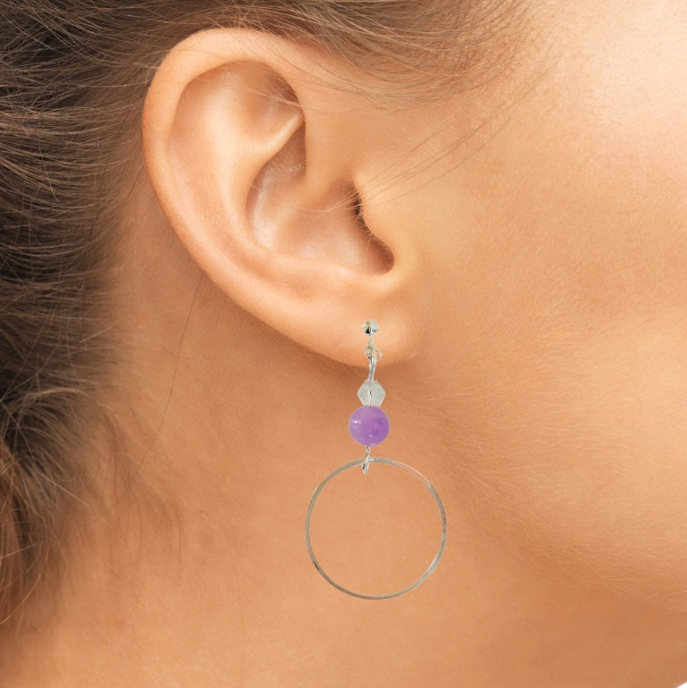 Small Purple Amethyst Hoop Dangle Earrings Handmade Lightweight Jewelry