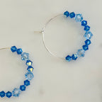Blue Crystal Hoop Earrings Silver Plated Handmade Statement Jewelry