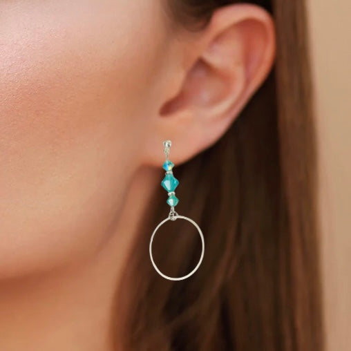 Silver Hoop Earrings With Premium Crystals Elegant Dangle Drop Jewelry for Women