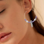 Boho Titanium Quartz Crystal Hoop Earrings Boho Gemstone Beaded Jewelry