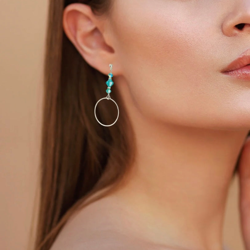 Silver Hoop Earrings With Premium Crystals Elegant Dangle Drop Jewelry for Women