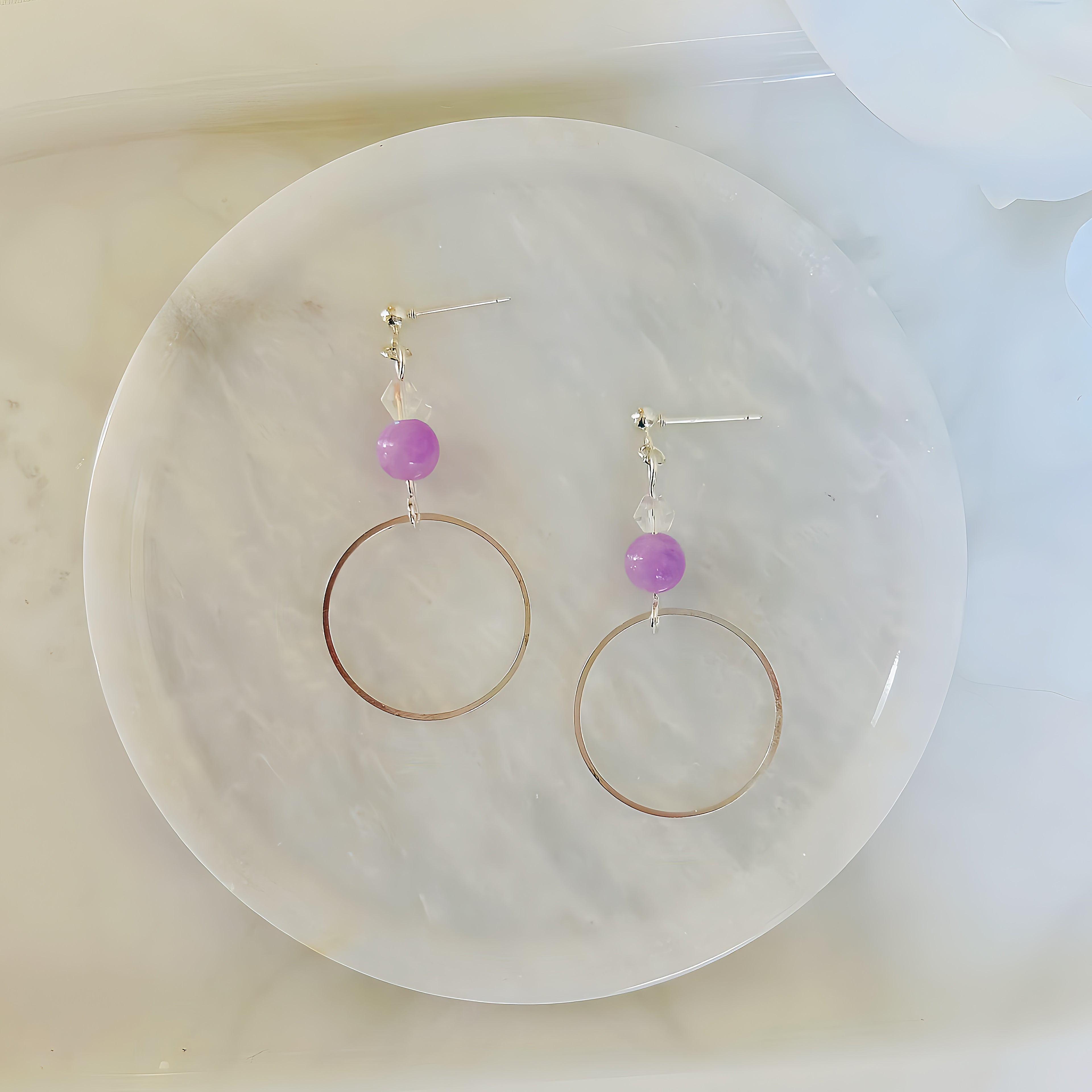 Small Purple Amethyst Hoop Dangle Earrings Handmade Lightweight Jewelry