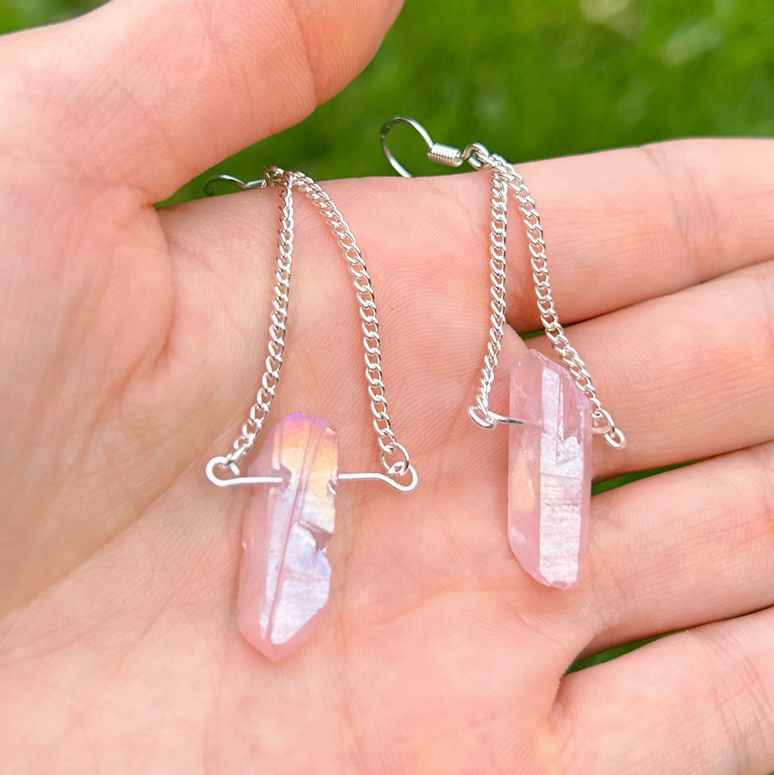 Handmade Titanium Coated Crystal Triangle Drop Earrings Geometric Statement Jewelry