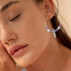 Boho Titanium Quartz Crystal Hoop Earrings Boho Gemstone Beaded Jewelry