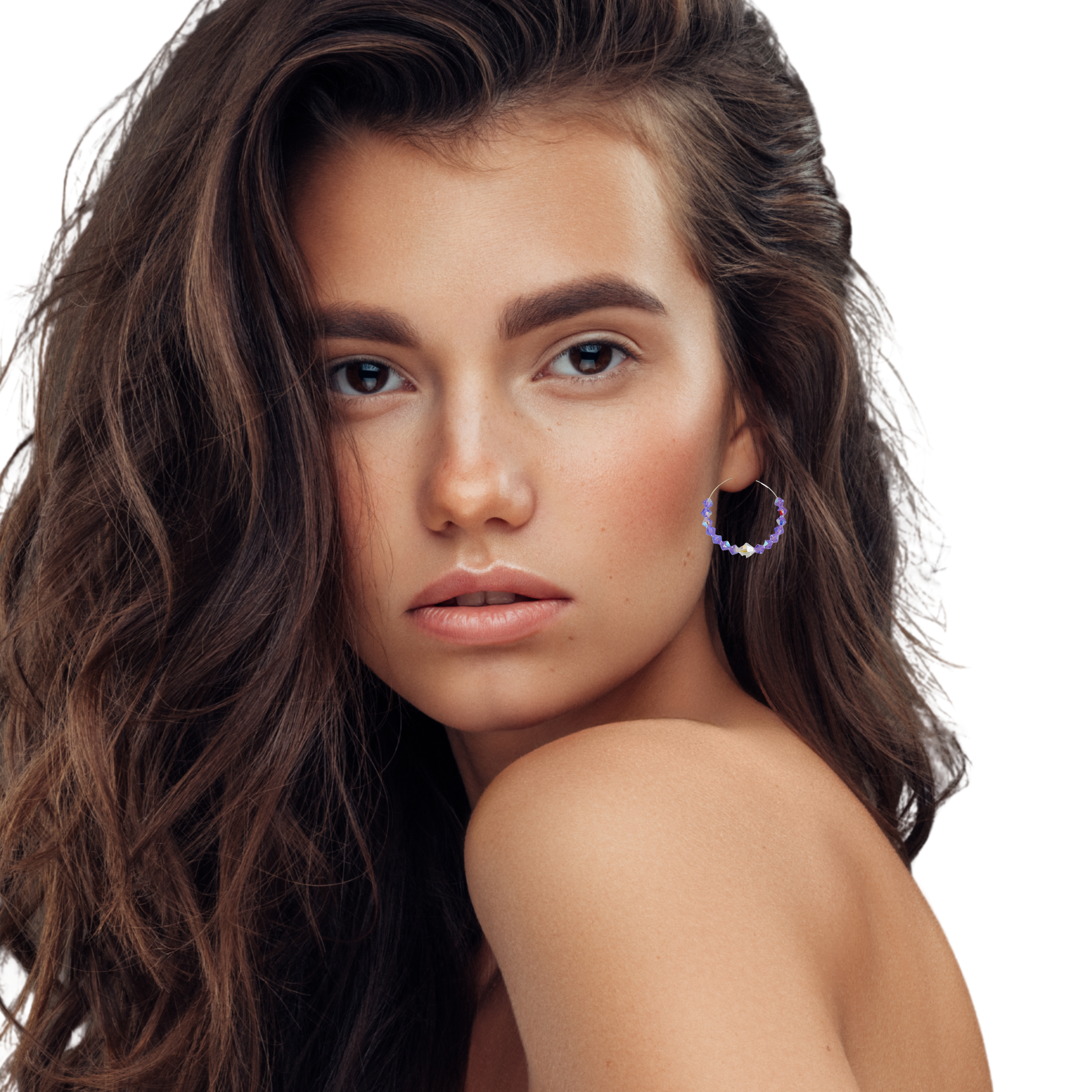 Brilliant Lavender Crystal Hoop Earrings Handmade Lightweight Jewelry