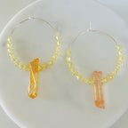 Boho Hoop Earrings With Titanium Coated Quartz Crystal Beads