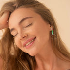 Lightweight Green Crystal Hoop Earrings With Silver Finish