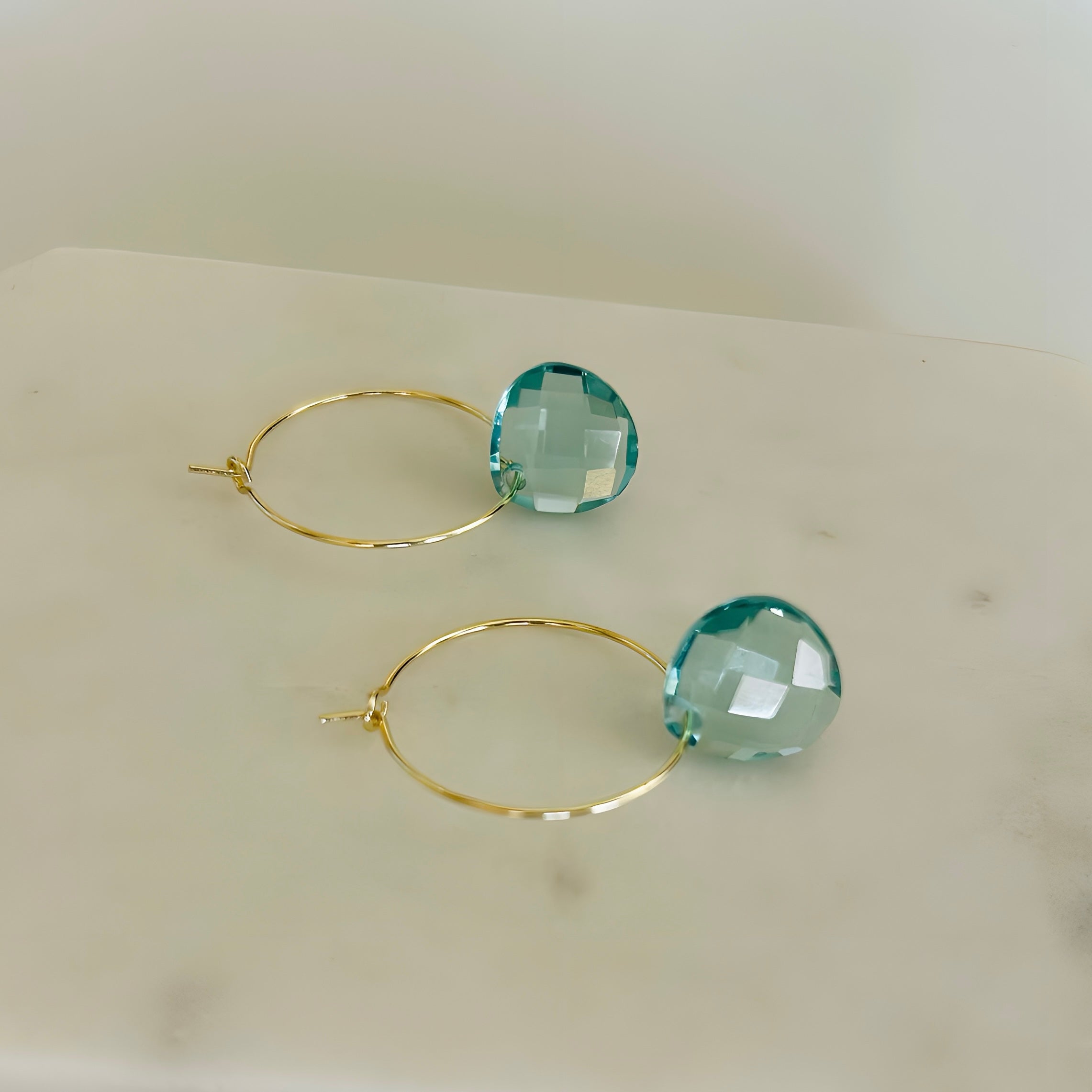 Handmade Blue Crystal Hoop Earrings Lightweight Wire Jewelry for Women