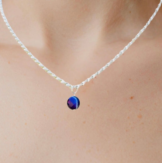 Natural Dyed Agate Pendant Necklace – Faceted Gemstone on Silver Plated Chain