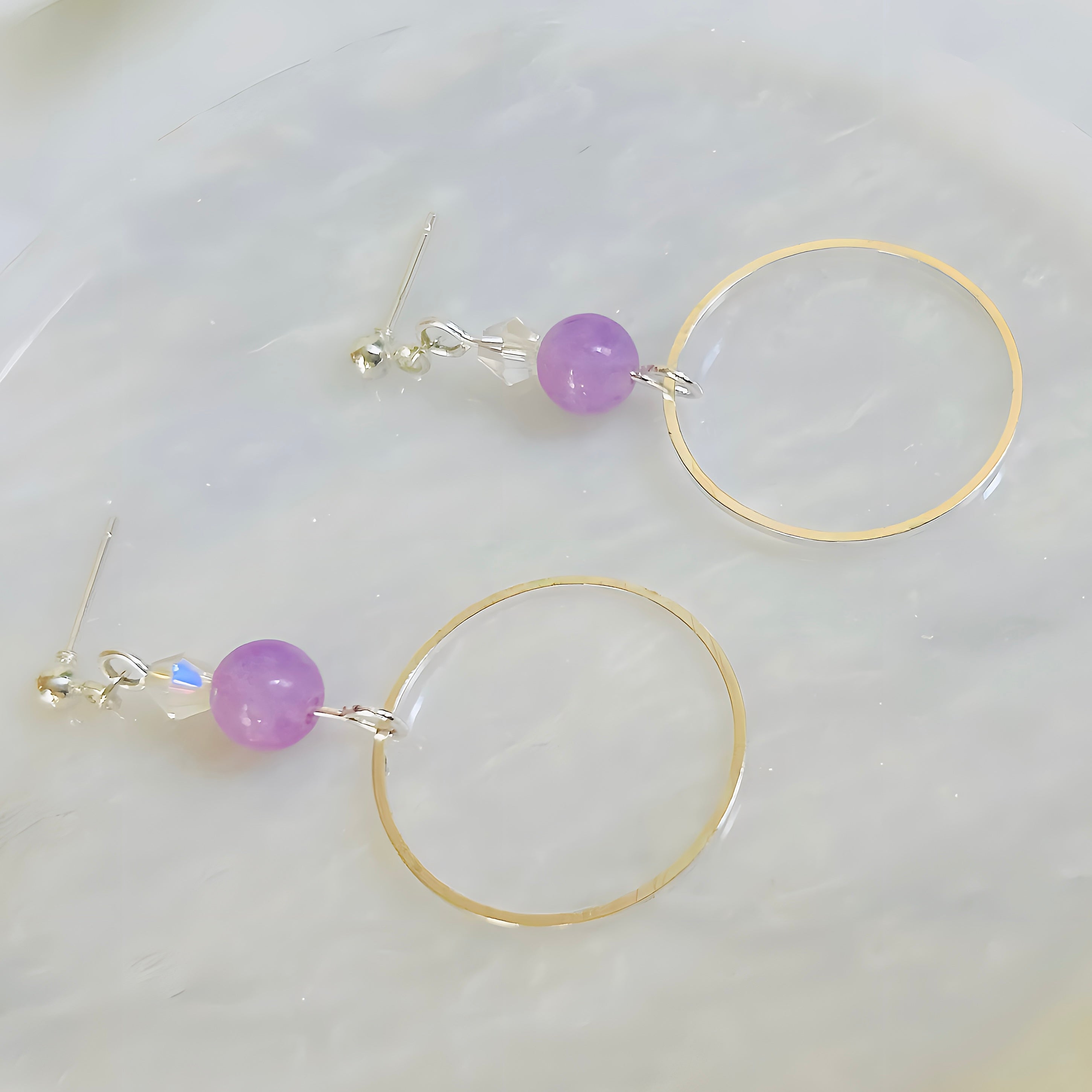 Small Purple Amethyst Hoop Dangle Earrings Handmade Lightweight Jewelry