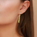 Sparkling Yellow Crystal Dangle Earrings With Silver Finish