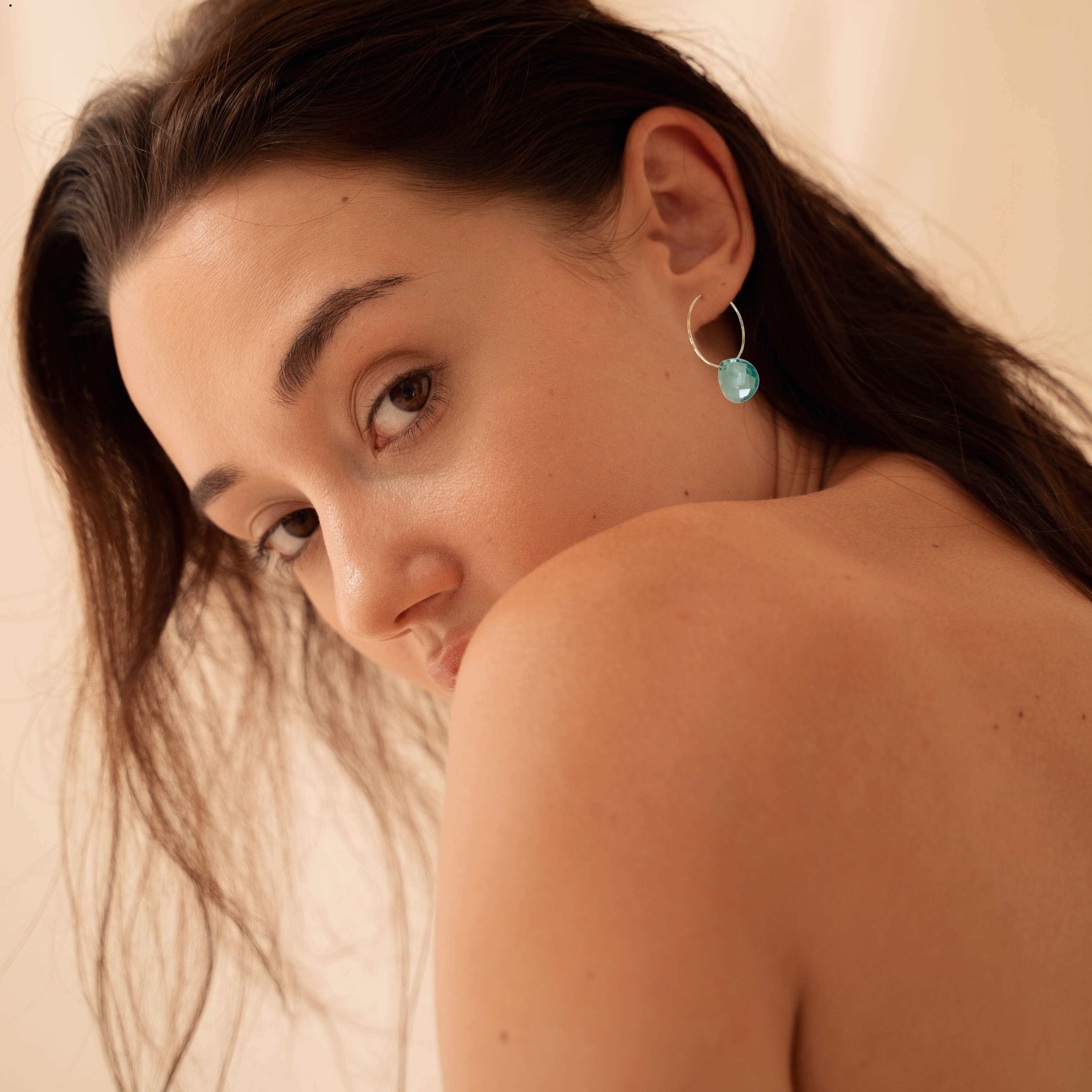 Handmade Blue Crystal Hoop Earrings Lightweight Wire Jewelry for Women