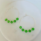 Lightweight Green Crystal Hoop Earrings With Silver Boho Style