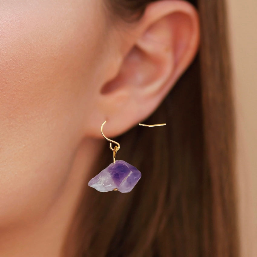 Natural Amethyst 14K Gold Filled Boho Gemstone Dangle Earrings