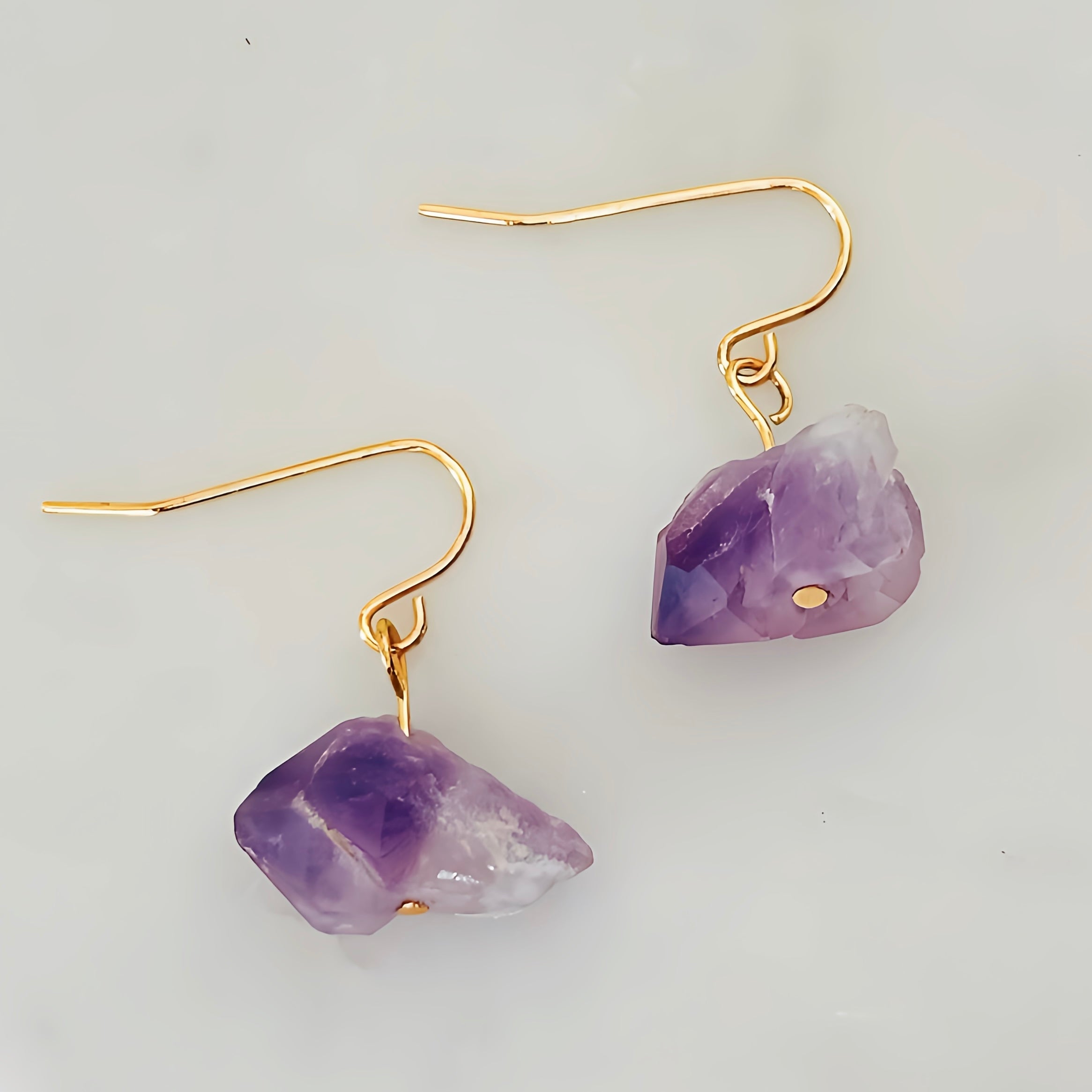 Natural Amethyst Dangle Earrings 14K Gold Filled Boho Gemstone Jewelry