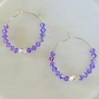 Brilliant Lavender Crystal Hoop Earrings Handmade Lightweight Jewelry