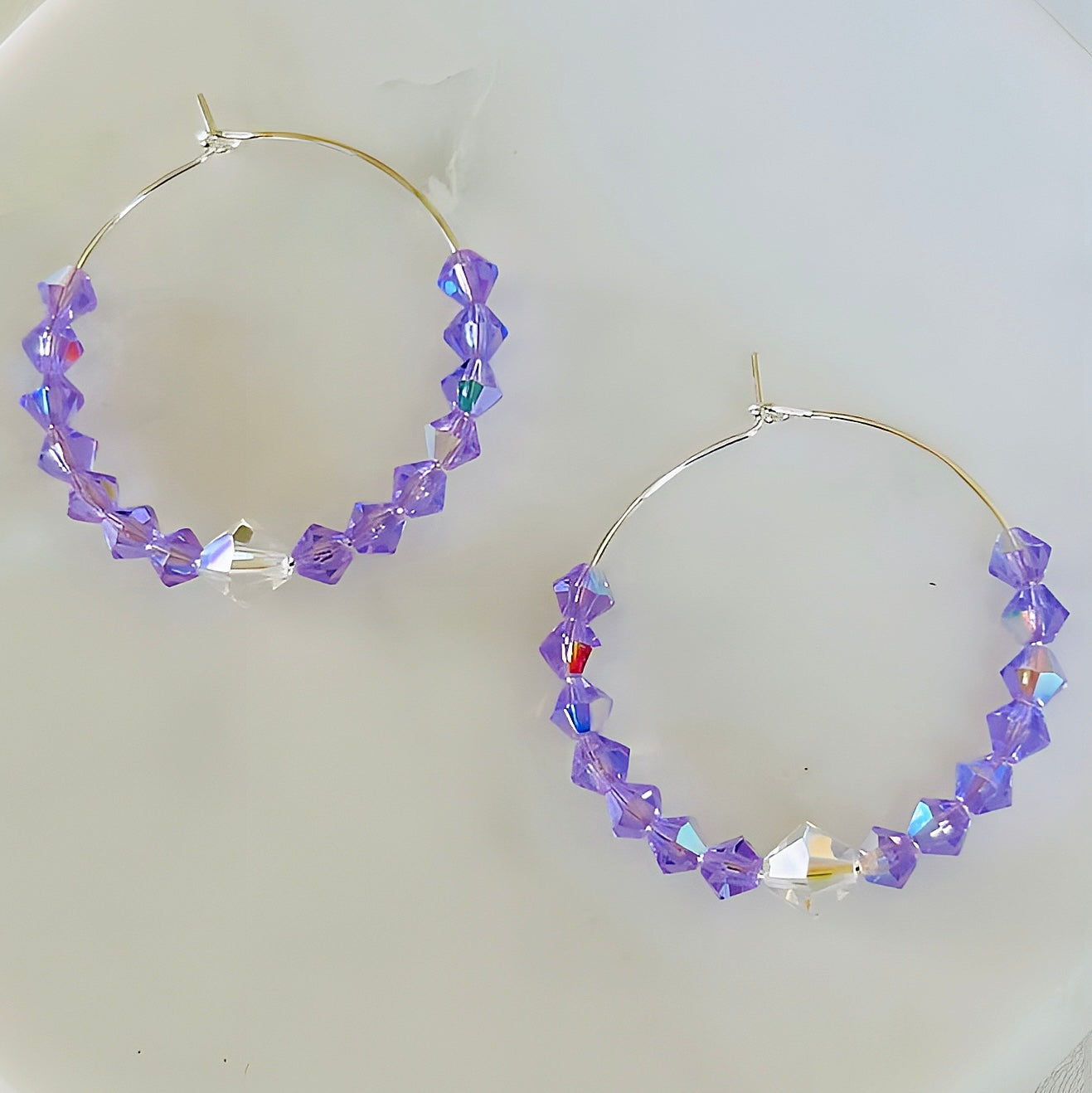 Brilliant Lavender Crystal Hoop Earrings Handmade Lightweight Jewelry