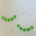 Lightweight Green Crystal Hoop Earrings With Silver Boho Style