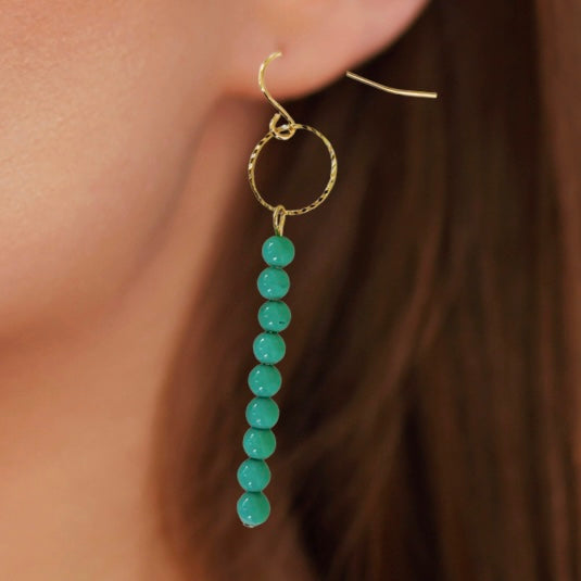 Gold Filled Beaded Dangle Earrings With Natural Quartz Stone