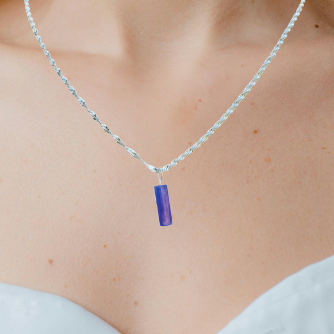 Classic Purple Amethyst Natural Stone Necklace with 16 Inch Silver Chain