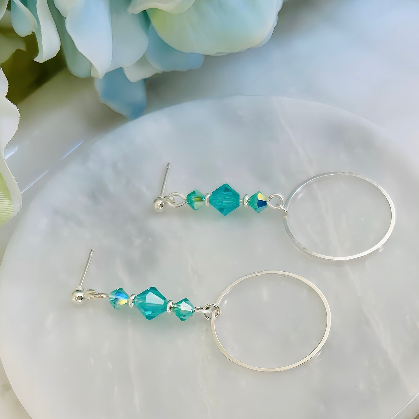 Silver Hoop Earrings With Premium Crystals Elegant Dangle Drop Jewelry for Women