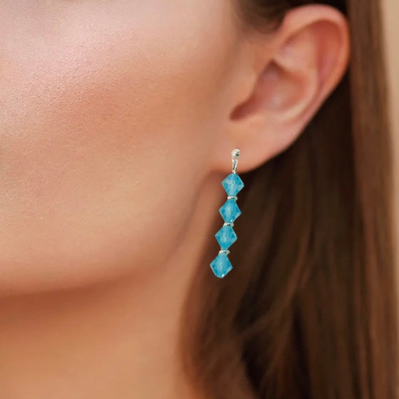 Dangle Silver Drop Earrings With Blue Crystals