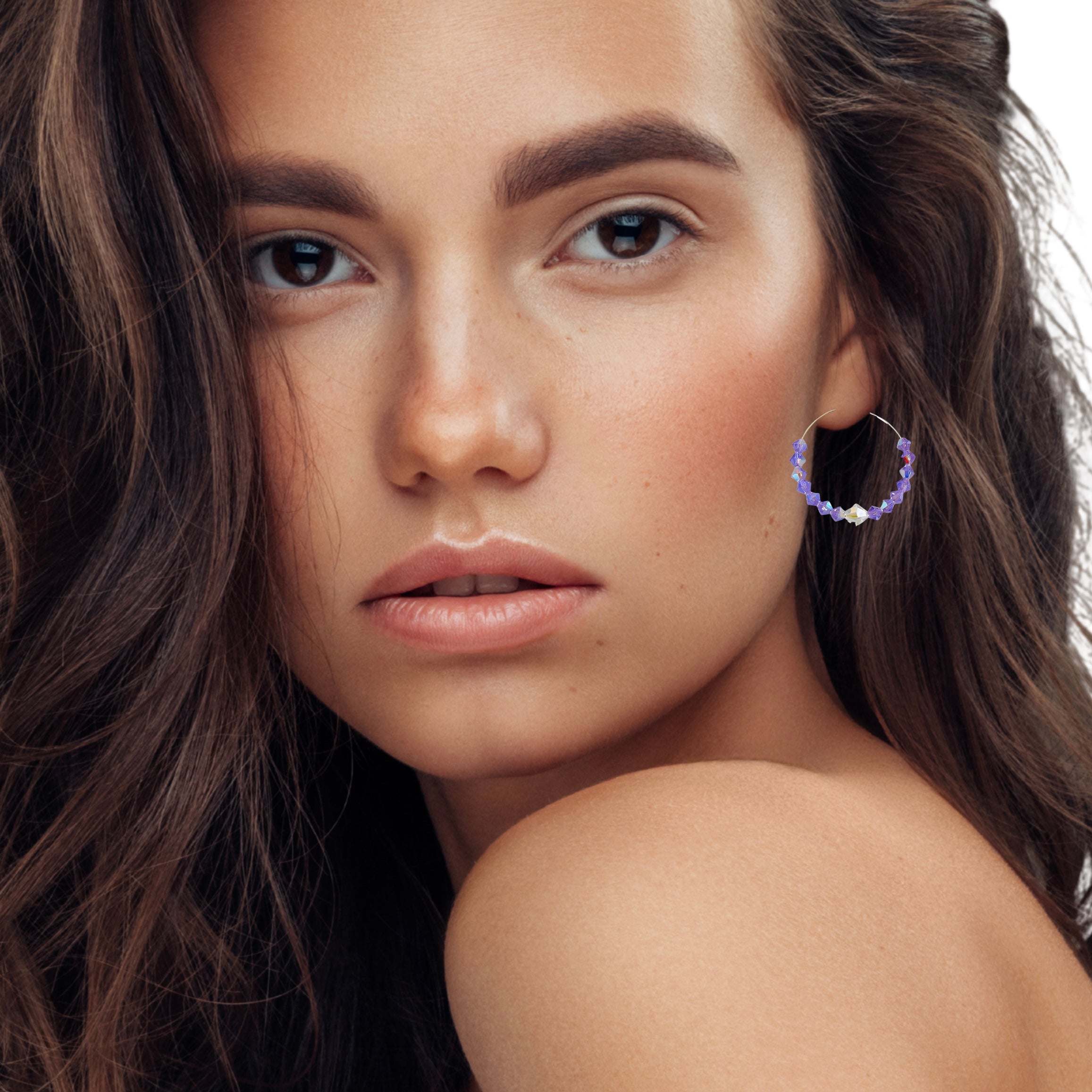 Brilliant Lavender Crystal Hoop Earrings Handmade Lightweight Jewelry