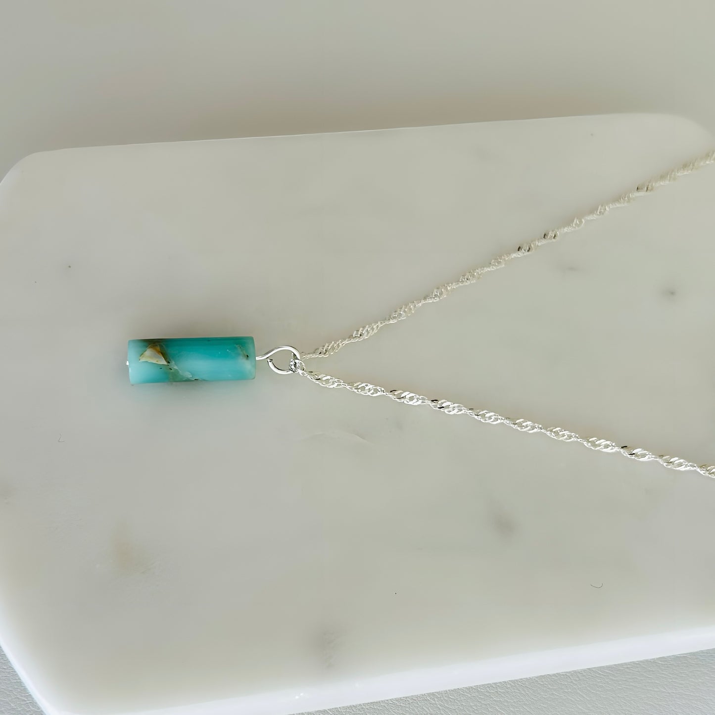Natural Jasper Stone Necklace with 16 Inch Silver Chain