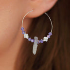 Boho Titanium Quartz Crystal Hoop Earrings Boho Gemstone Beaded Jewelry