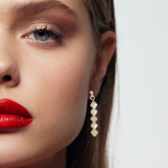 Elegant Handmade Crystal Drop Earrings With Beaded Dangles