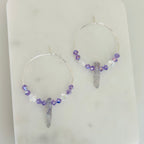 Boho Titanium Quartz Crystal Hoop Earrings Boho Gemstone Beaded Jewelry