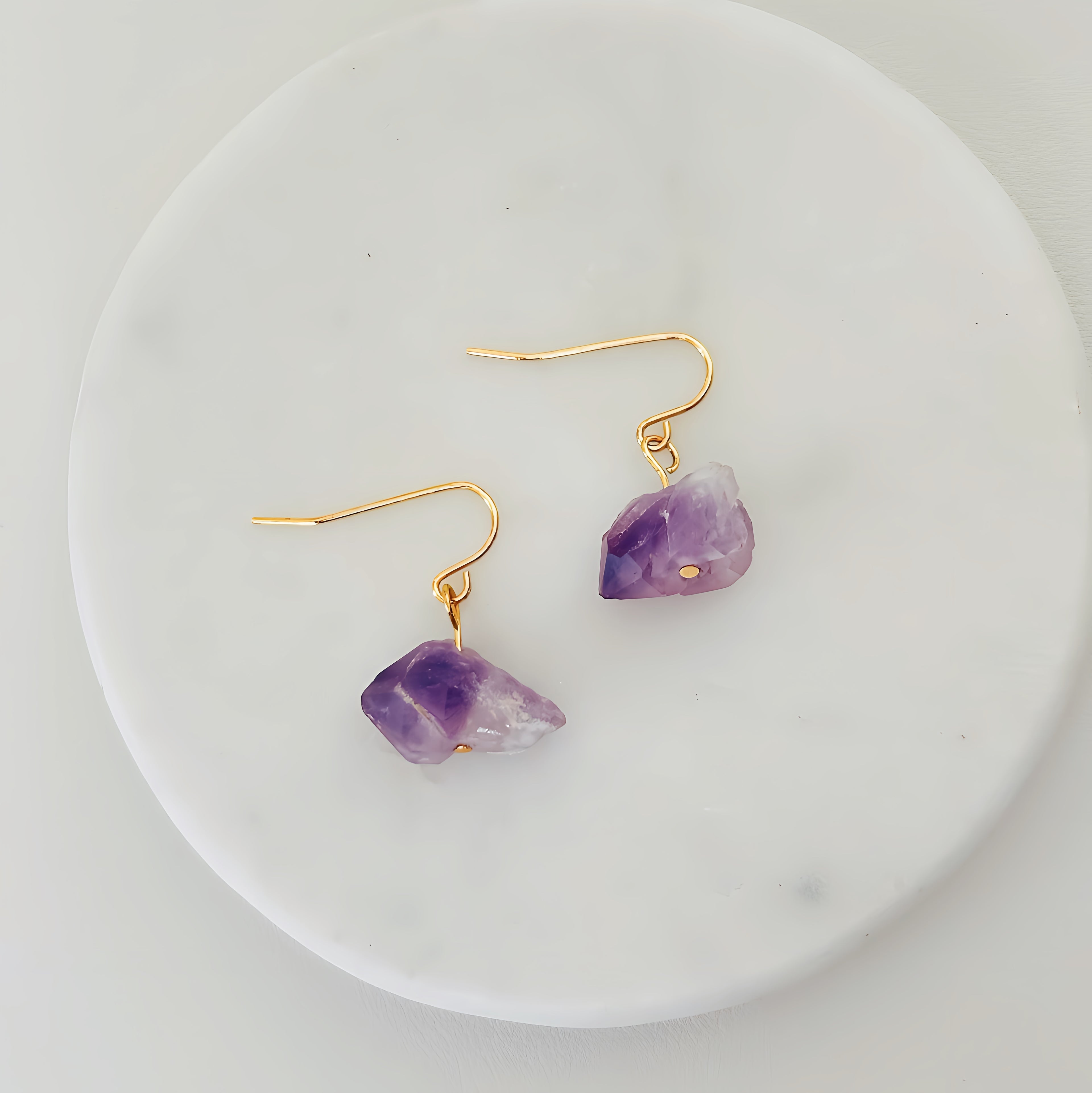 Natural Amethyst Dangle Earrings 14K Gold Filled Boho Gemstone Jewelry