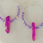Beaded Dangle Purple Quartz Hoop Earrings With Lavender Beads and Silver Plated Hoops