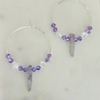 Boho Titanium Quartz Crystal Hoop Earrings Boho Gemstone Beaded Jewelry