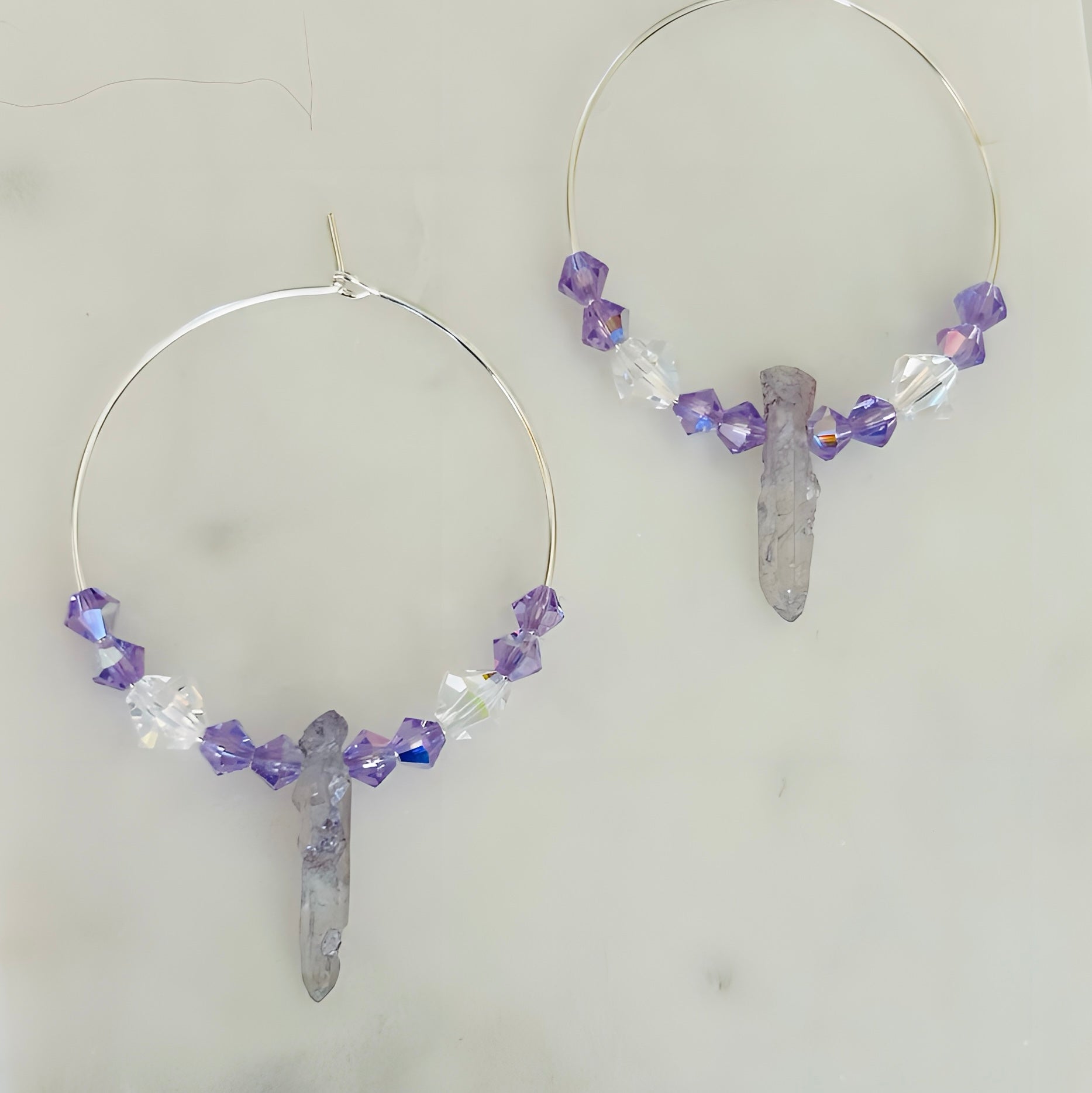 Boho Titanium Quartz Crystal Hoop Earrings Boho Gemstone Beaded Jewelry