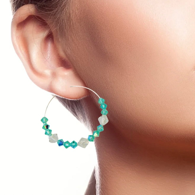 Silver Plated Hoop Earrings With Premium Crystals  Statement Jewelry