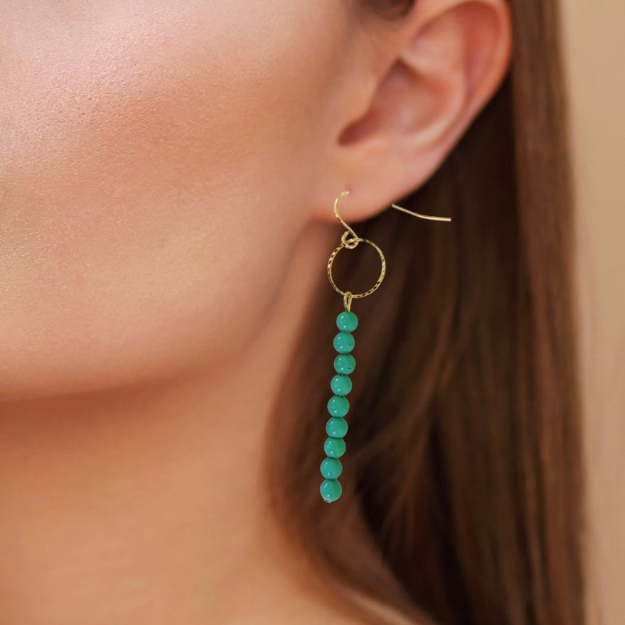 Gold Filled Beaded Dangle Earrings With Natural Quartz Stone