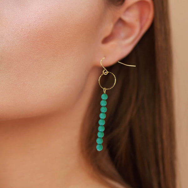 Gold Filled Beaded Dangle Natural Quartz Earrings